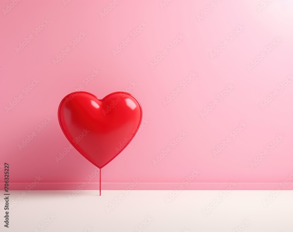 valentines day with red heart on pink background