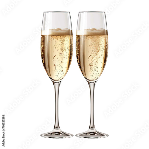 Two glasses of champagne isolated on transparent background background