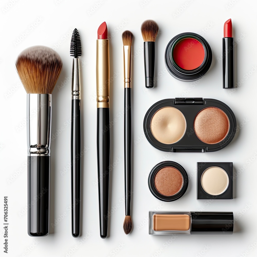 Makeup Set Isolated On White Background, White Background, Illustrations Images Makeup Set Isolated On White Background, White Background, Illustrations Images