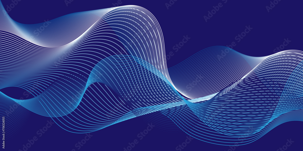 Abstract blend blue wave line science and technology futuristic blue waves curve lines banner background design. Vector illustration. Modern music, template abstract design flowing particles wave. Abstract blend blue wave line science and technology futuristic blue waves curve lines banner background design. Vector illustration. Modern music, template abstract design flowing particles wave.