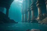 Ruins of an ancient lost sunken city in the ocean. AI generated