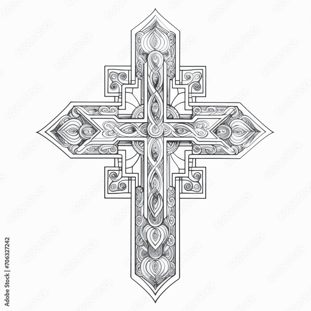 Black and white crucifix in Gothic style Black and white crucifix in Gothic style