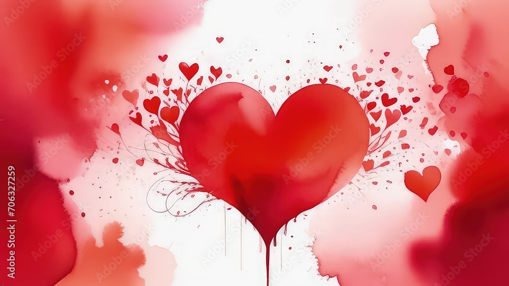 Banner with red hearts on abstract background. Illustration watercolor style. Copy space. Valentine Day concept greeting card Banner with red hearts on abstract background. Illustration watercolor style. Copy space. Valentine Day concept greeting card