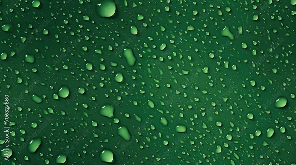 Water drops seamless pattern. Repeated background of rain on green surface.