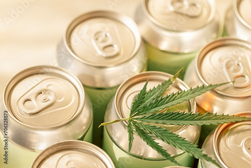 Wallpaper Mural A collection of aluminum cans with a cannabis leaf. Trending concept of CBD-infused beverages with hemp. Torontodigital.ca
