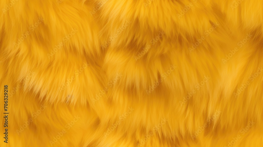 Yellow colored fake fur seamless pattern. Repeated background of fluffy texture. - obrazy, fototapety, plakaty 