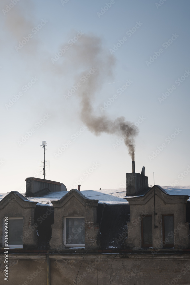 Zanieczyszczenie środowiska szkodliwym dymem. - obrazy, fototapety, plakaty 