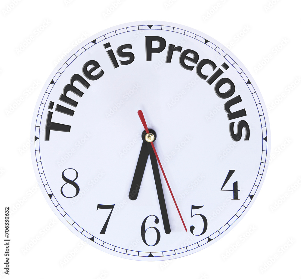 Time is PRECIOUS - white clock face with the words TIME IS PRECIOUS printed around the top half replacing the numerals against a white background transparent png file ideal for wall art Time is PRECIOUS - white clock face with the words TIME IS PRECIOUS printed around the top half replacing the numerals against a white background transparent png file ideal for wall art