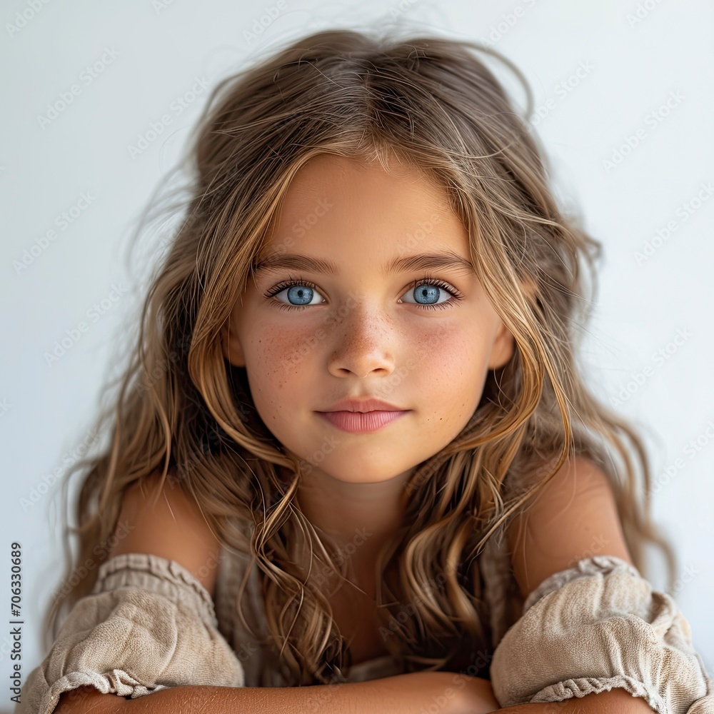 Portrait Beautiful Young Girl Leaning, White Background, Illustrations Images Portrait Beautiful Young Girl Leaning, White Background, Illustrations Images
