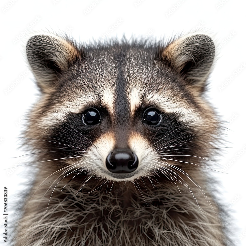 Portrait Cute Funny Raccoon Closeup, White Background, Illustrations Images Portrait Cute Funny Raccoon Closeup, White Background, Illustrations Images