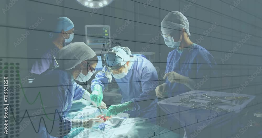 Animation of data processing over diverse male and female surgeons in hospital Animation of data processing over diverse male and female surgeons in hospital