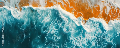 Ocean theme in teal and orange tones. Abstract landscape background, wide banner. AI generated image. 