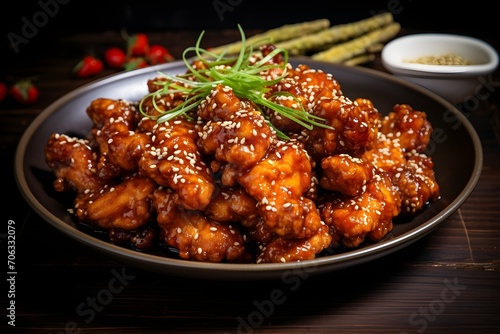 Dakgangjeong, crispy and glazed Korean fried chicken, a delectable blend of sweet, spicy