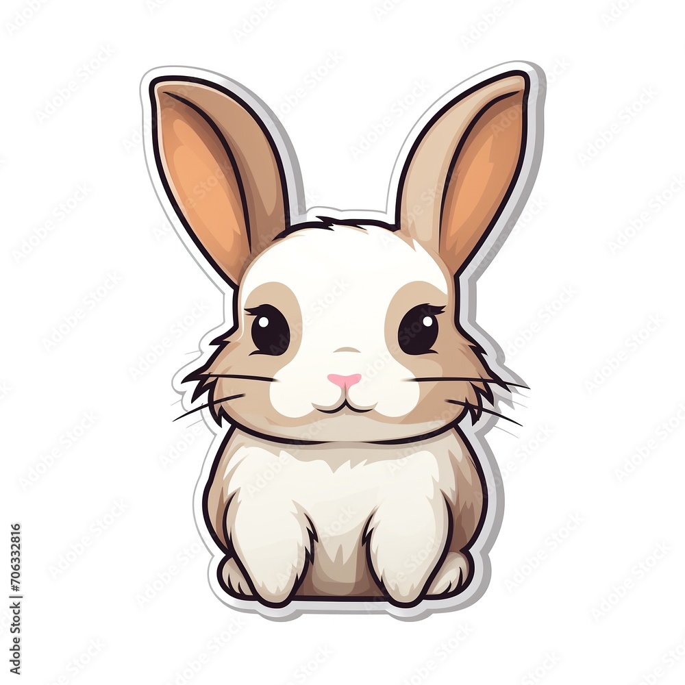 Cute cartoon rabbit on white background. Vector illustration for your design. AI.