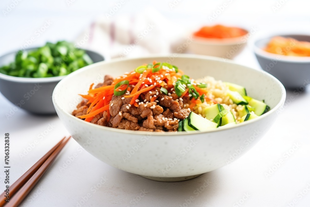 spicy beef teriyaki bowl with chili flakes and sesame