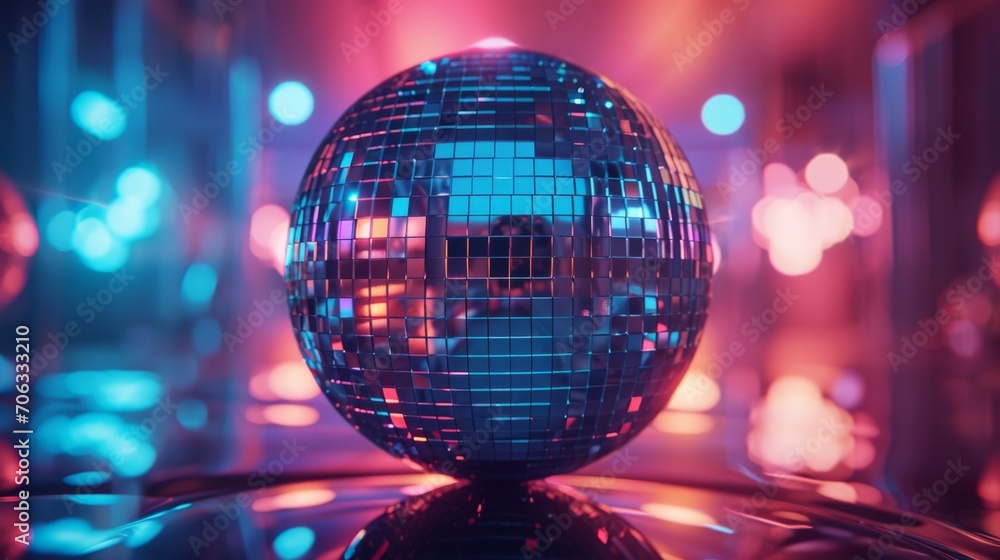 Close-Up Of Shiny Disco Ball. Mirror ball on colorful background Close-Up Of Shiny Disco Ball. Mirror ball on colorful background