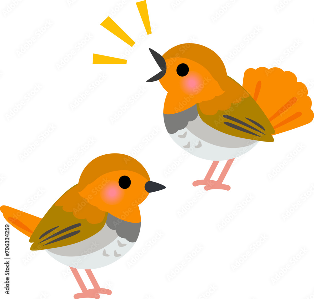 Fototapeta premium さえずるコマドリのデフォルメイラスト