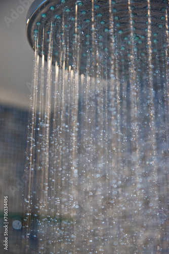 Water Running from Showerhead, Close-up view
