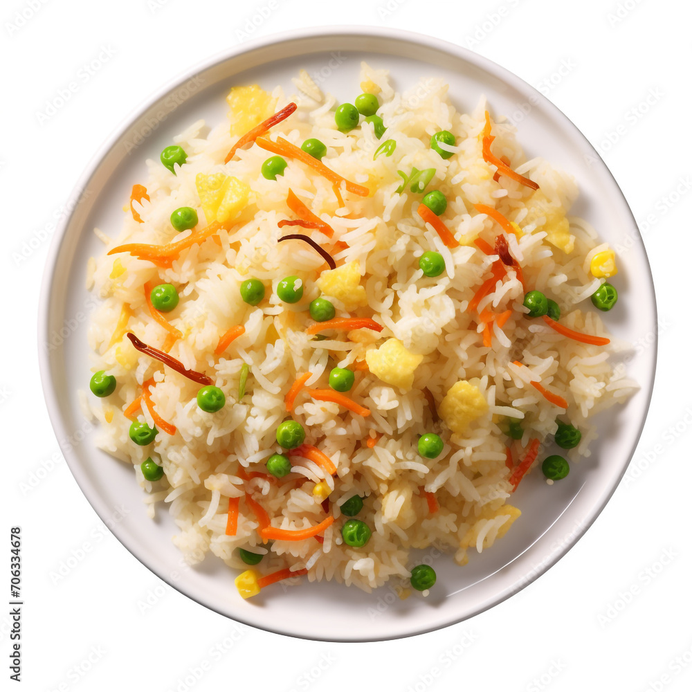 top view photography of a plate of fried rice isolated on a transparent background created with Generative Ai top view photography of a plate of fried rice isolated on a transparent background created with Generative Ai