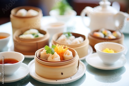 assortment of fried and steamed dim sum dishes