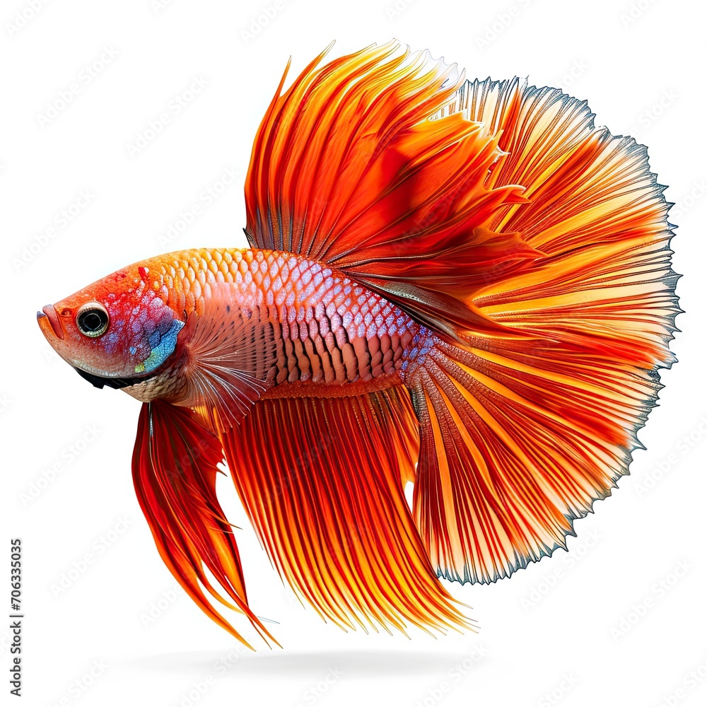 Fototapeta premium Siamese Fighting Fish Betta Splendenscrowntail Red, White Background, Illustrations Images