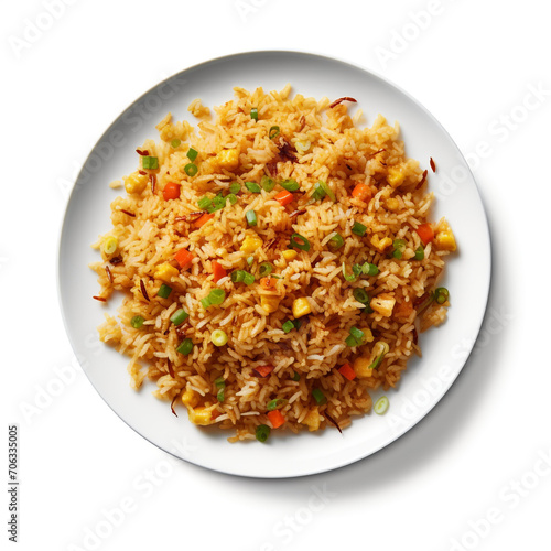 top view photography of a plate of fried rice isolated on a transparent background created with Generative Ai