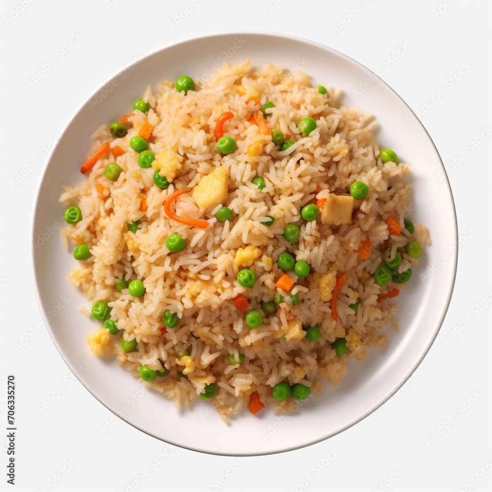 top view photography of a plate of fried rice isolated on a transparent background created with Generative Ai top view photography of a plate of fried rice isolated on a transparent background created with Generative Ai