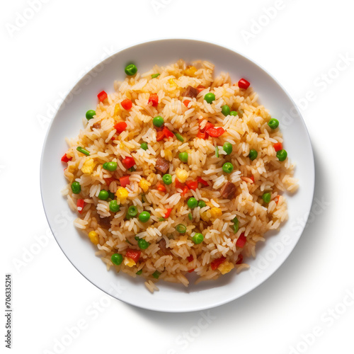 top view photography of a plate of fried rice isolated on a transparent background created with Generative Ai