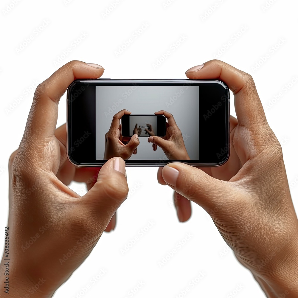 Smartphone Female Hands Taking Photo, White Background, Illustrations Images