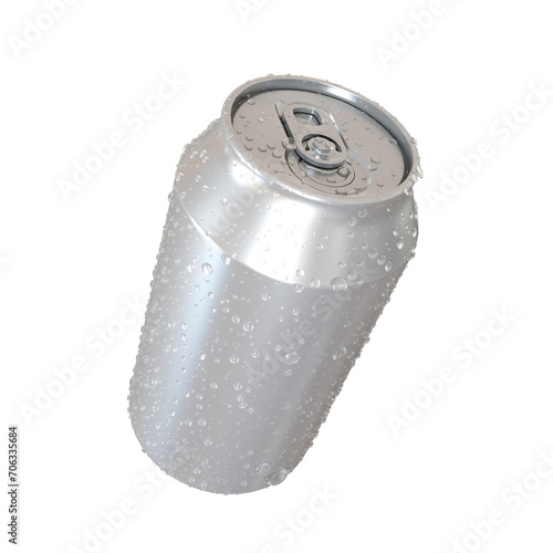 Silver aluminium can covered with condensation on white background. 3d-rendering