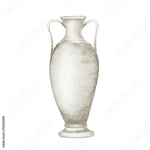 Ancient Greece Pottery watercolor Antique Greek vases white gray jug. Old clay amphora, pot, urn, jar for wine, olive oil. Vintage ceramic icon isolated Png illustration on transpsrent background