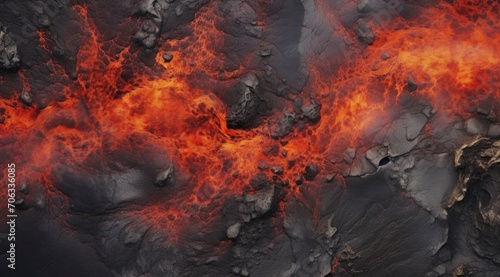 Illustration of hot volcanic rock with red magma flowing in the cracks