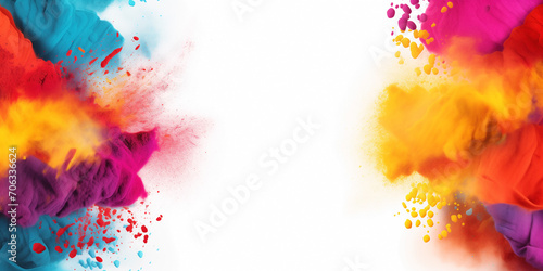 Holi style border design with colorful powder. Frame border with place for text.