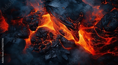 Illustration of hot volcanic rock with red magma flowing in the cracks © Instacraft.Studio