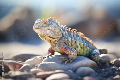 desert iguana basking on sunlit pebbles