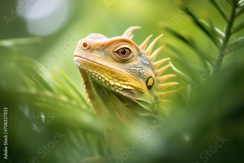juvenile iguana in bright greenery