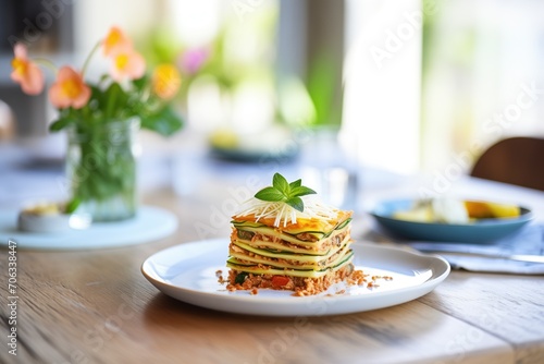 gluten-free lasagna with zucchini layers on a table