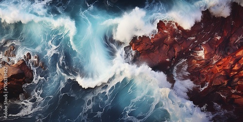 Waves crashing on stone cliffs on stormy summer day.Landscape.AI Generative.
