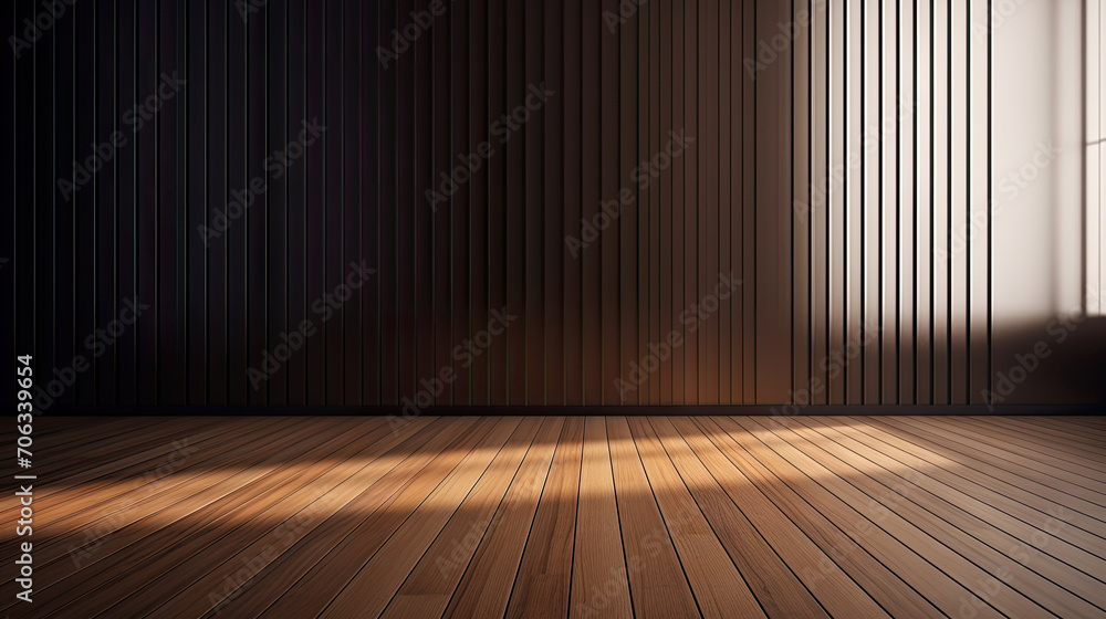 empty room with dark brown wood parquet wall , wooden floor and spotlight, A bright brown wood parquet room with a warm wooden floor and modern interior empty room with dark brown wood parquet wall , wooden floor and spotlight, A bright brown wood parquet room with a warm wooden floor and modern interior