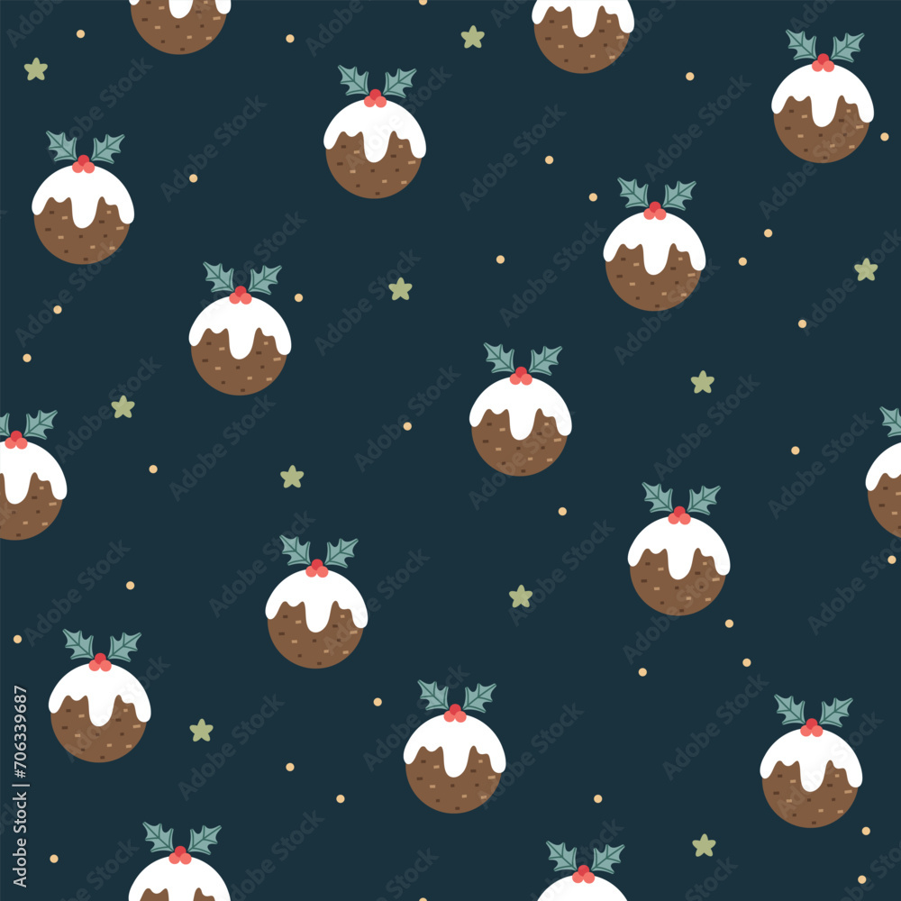 Cute hand drawn Christmas pudding seamless vector pattern. Fun background for wrapping paper, textile, fabric, wallpaper, gift, packaging, apparel. Cute hand drawn Christmas pudding seamless vector pattern. Fun background for wrapping paper, textile, fabric, wallpaper, gift, packaging, apparel.