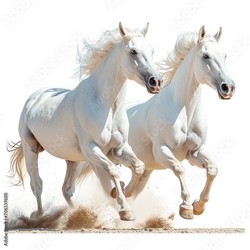 White Antigravity Camargue Horses Running, White Background, Illustrations Images © HKTArt4U
