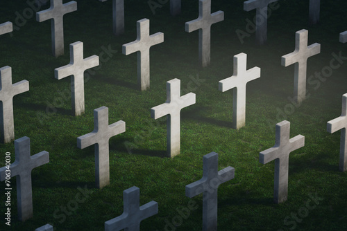 Obraz na plátně Twilight Embrace: Peaceful Cemetery Landscape with Cross Shadows