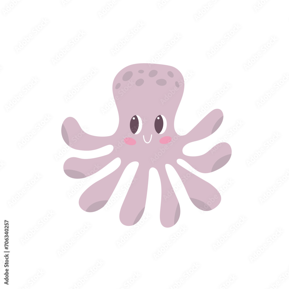 Cute cartoon octopus isolated vector illustration. Sea life elements for childrens illustration Cute cartoon octopus isolated vector illustration. Sea life elements for childrens illustration