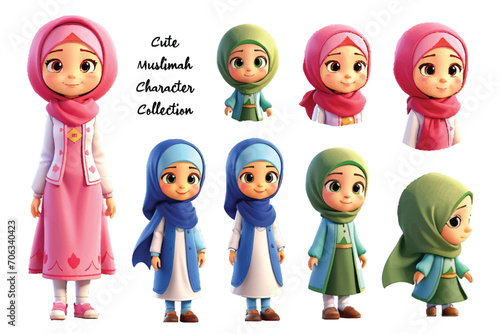 cute woman muslim character illustration collection