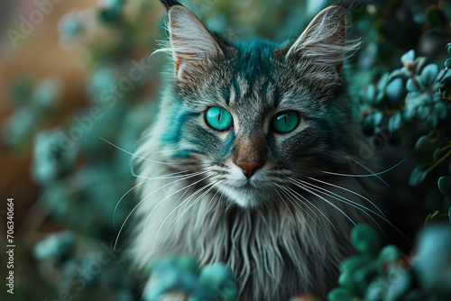 portrait of a cute brown green-eyed long-haired cat, close up © zgurski1980