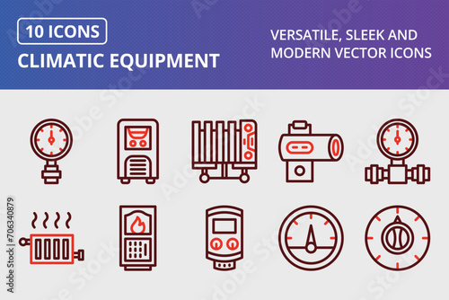 Climatic Equipment Thick Line Two Colors Icons Set