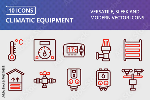 Climatic Equipment Thick Line Two Colors Icons Set