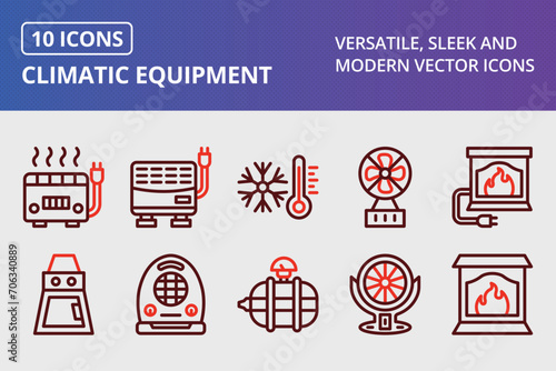 Climatic Equipment Thick Line Two Colors Icons Set