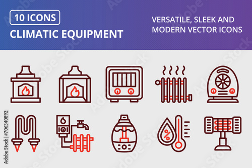 Climatic Equipment Thick Line Two Colors Icons Set