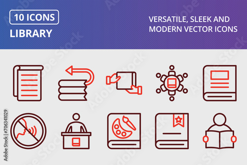 Library Thick Line Two Colors Icons Set